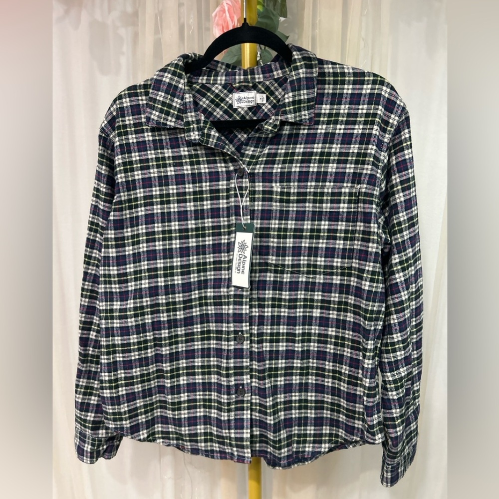 Alpine Design Plaid Flannel Shirt Womens Medium Hiking Outdoor